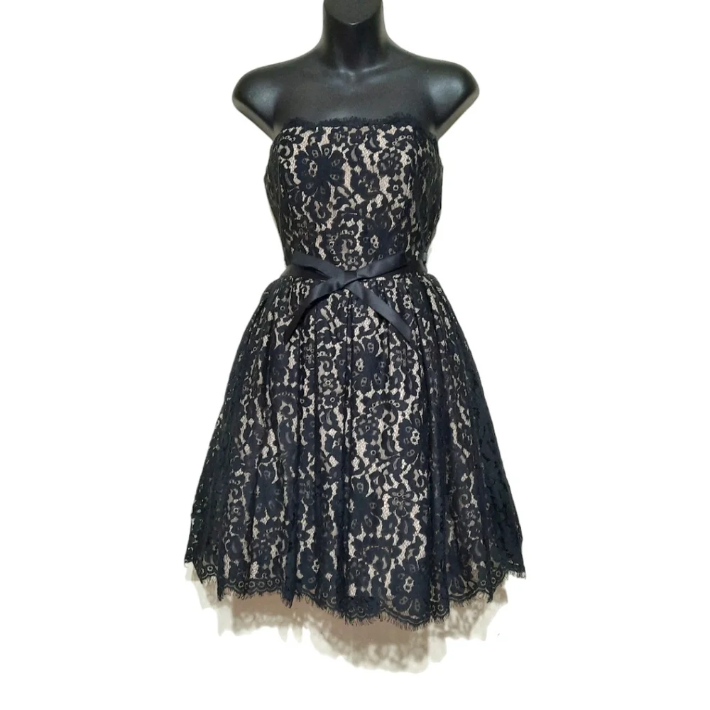 ROBERT RODRIGUEZ Strapless Party Dress Lace Nieman MarcusTarget Black Tan 2 XS S - Picture 2 of 13